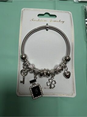 Silver Charm Bracelet with Number 5 Pendant